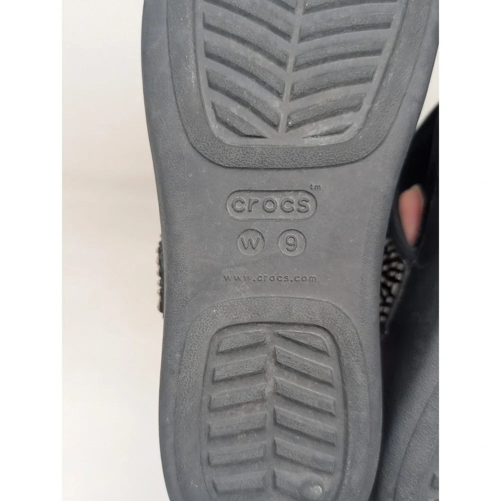 Crocs Monterey Diamante Women's Black Wedge Flip Flop Sandals Size 9